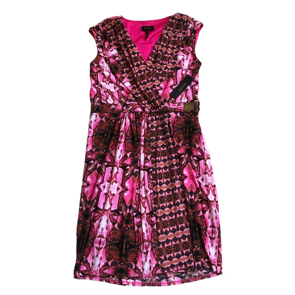 Laundry By Shelli Segal Faux Wrap Dress Pink Black Brown Size 0 NEW